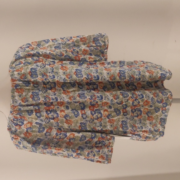 New!Treasure & Bond Womens Peasant Blouse White Floral Short Puff Sleeve Small - Picture 5 of 7